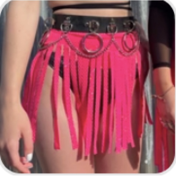 NWT HissyFit Hot Pink Sequin Fringe Twirl Overlay Skirt - Picture 8 of 10